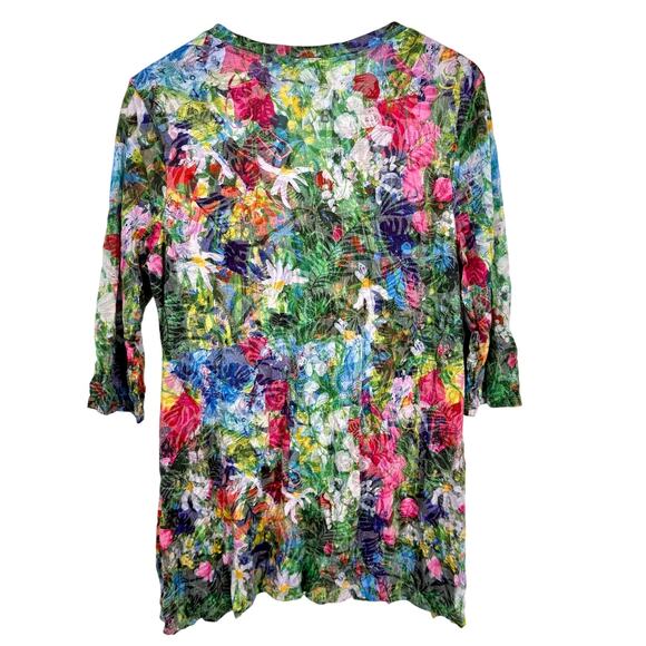 Shana Medium Wearable Art Vibrant Floral Spring Summer Crinkle Blouse Shirt Top - Picture 10 of 10